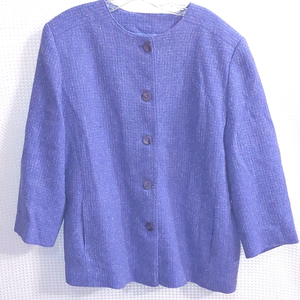 Pendleton Women's Wool Blazer Jacket Blue Collarless Button Up Plus Size- 18W